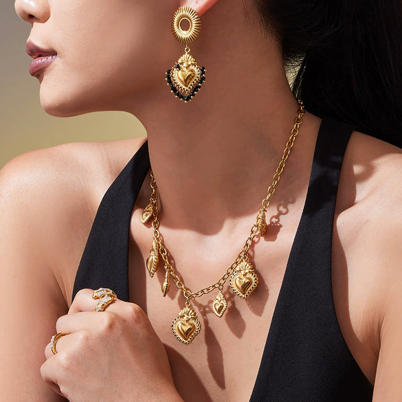 Wholesale Light Luxury Stainless Steel Crown Heart 18K Gold Plated Jewelry Set For Women Including Necklace Bracelet And Earrings
