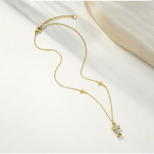 Wholesale Light Luxury Stainless Steel Diamondencrusted Geometric Cross Necklace With Vacuum Plating In Furnace For Unisex