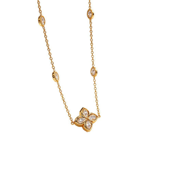 Wholesale Light Luxury Stainless Steel Four Leaf Clover Zircon Jewelry Set For Women With Electroplating