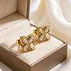 Wholesale Light Luxury Stainless Steel Four Leaf Clover Zircon Jewelry Set For Women With Electroplating