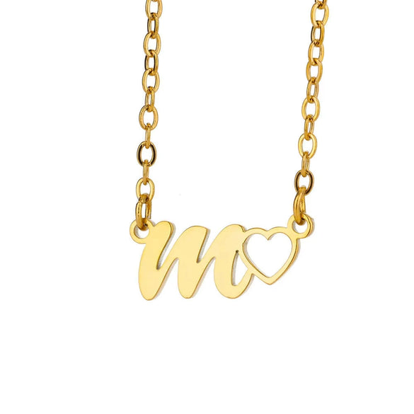 Wholesale Light Luxury Stainless Steel Heart Letter Pendant Necklace For Women With Electroplating