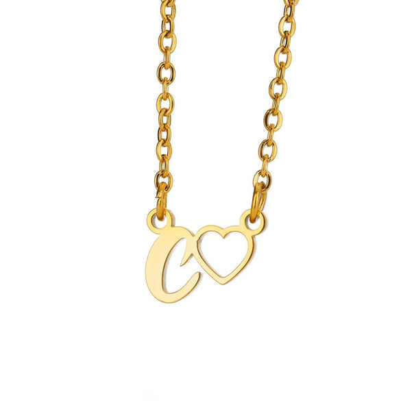 Wholesale Light Luxury Stainless Steel Heart Letter Pendant Necklace For Women With Electroplating