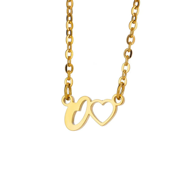 Wholesale Light Luxury Stainless Steel Heart Letter Pendant Necklace For Women With Electroplating