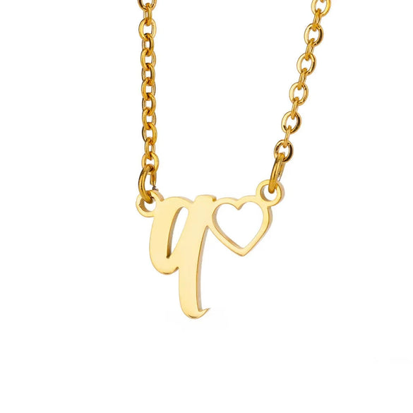 Wholesale Light Luxury Stainless Steel Heart Letter Pendant Necklace For Women With Electroplating