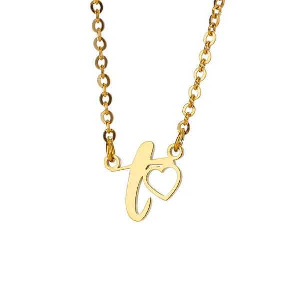 Wholesale Light Luxury Stainless Steel Heart Letter Pendant Necklace For Women With Electroplating