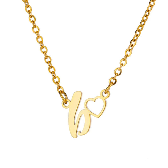 Wholesale Light Luxury Stainless Steel Heart Letter Pendant Necklace For Women With Electroplating