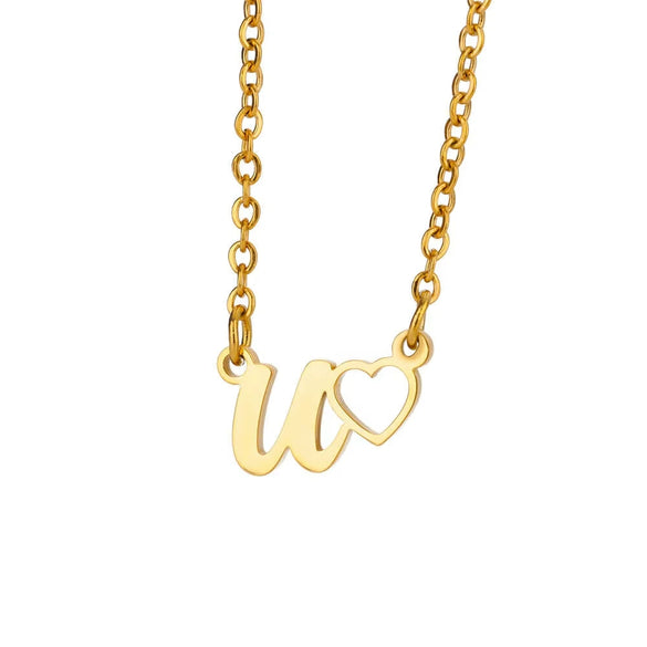 Wholesale Light Luxury Stainless Steel Heart Letter Pendant Necklace For Women With Electroplating