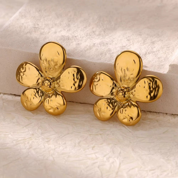 Wholesale Light Luxury Stainless Steel Hollow Bead Geometric And Flower Design Electroplated Earrings For Women