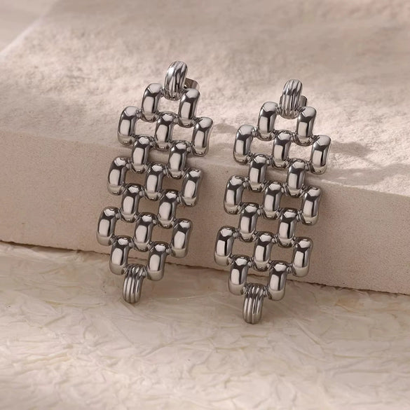 Wholesale Light Luxury Stainless Steel Hollow Bead Geometric And Flower Design Electroplated Earrings For Women