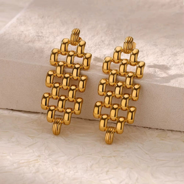 Wholesale Light Luxury Stainless Steel Hollow Bead Geometric And Flower Design Electroplated Earrings For Women