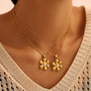 Wholesale Light Luxury Stainless Steel Imitation Pearl Sunflower Geometric Pendant Clavicle Necklace With Pvd Plating
