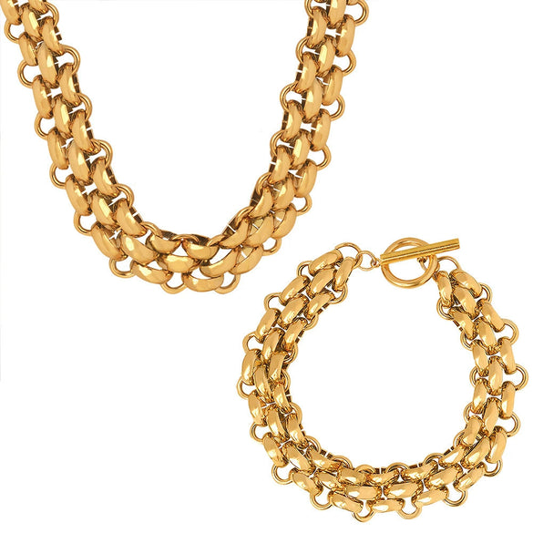 Wholesale Light Luxury Stainless Steel 18K Gold Electroplated Ot Buckle Necklace And Bracelet Set For Women