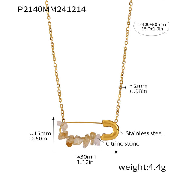 Wholesale Light Luxury Stainless Steel Natural Stone Freshwater Pearl Three Layer Necklace With 8 Character Rice Bead And Geometric Design Electroplated