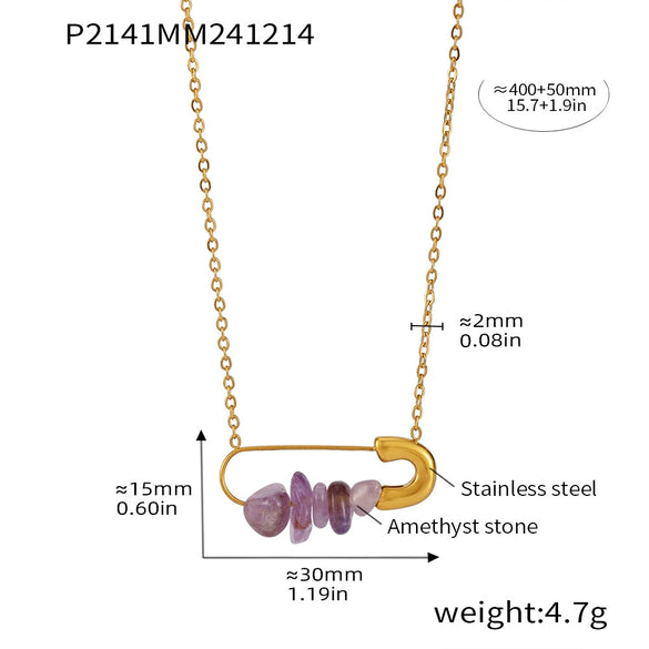 Wholesale Light Luxury Stainless Steel Natural Stone Freshwater Pearl Three Layer Necklace With 8 Character Rice Bead And Geometric Design Electroplated