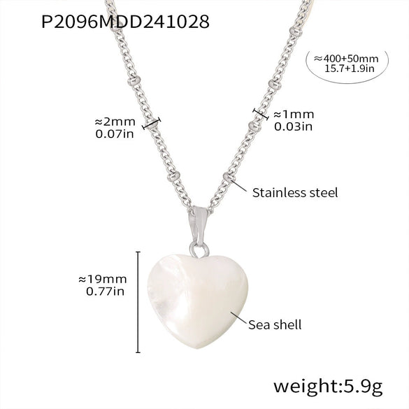 Wholesale Light Luxury Stainless Steel Shell Heart Shape Geometric Pendant Necklace Jewelry Plated 18K Gold
