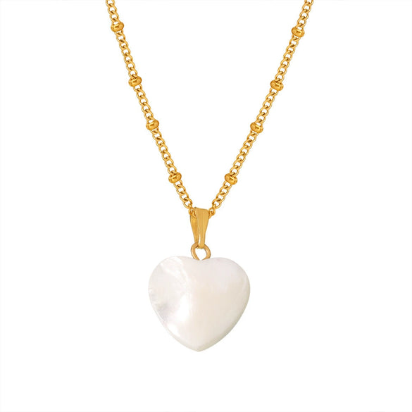 Wholesale Light Luxury Stainless Steel Shell Heart Shape Geometric Pendant Necklace Jewelry Plated 18K Gold