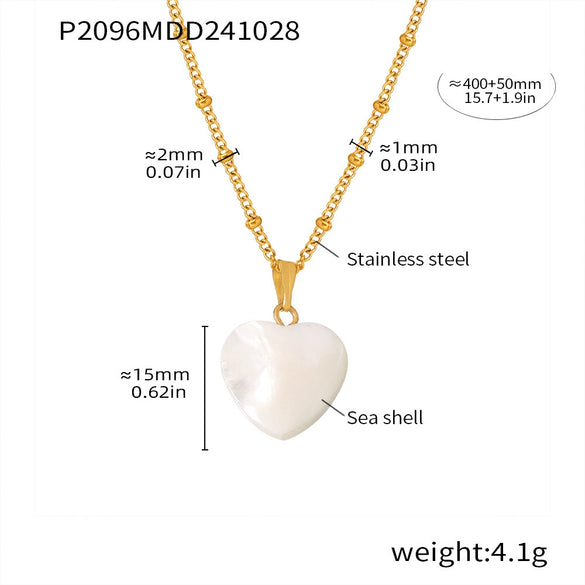 Wholesale Light Luxury Stainless Steel Shell Heart Shape Geometric Pendant Necklace Jewelry Plated 18K Gold