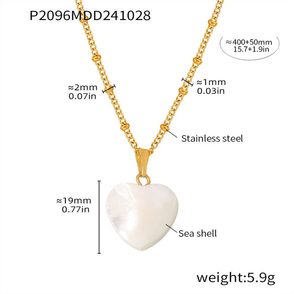 Wholesale Light Luxury Stainless Steel Shell Heart Shape Geometric Pendant Necklace Jewelry Plated 18K Gold