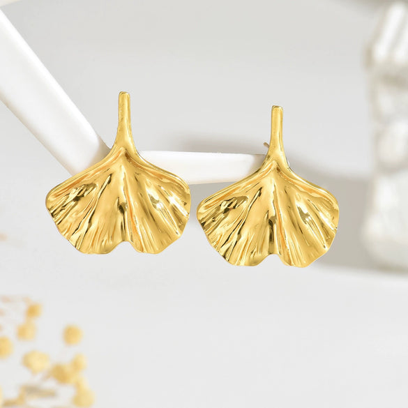 Wholesale Light Luxury Stainless Steel Stamped Geometric Leaf Pleated Earrings For Women