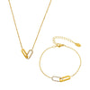 Wholesale Light Luxury 316L Stainless Steel Zircon Square Buckle Pendant Multilayer Clavicle Necklace And Bracelet Set With Electroplating