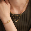 Wholesale Light Luxury Stainless Steel Zircon Square Interlocking Pendant Multilayer Clavicle Chain And Bracelet Set With Electroplating For Women