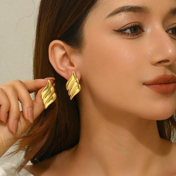 Wholesale Light Luxury Stamped Geometric Stainless Steel Wing Earrings For Women
