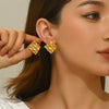 Wholesale Light Luxury Stamping Geometric Stainless Steel Pleated Earrings For Women