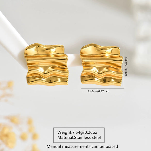 Wholesale Light Luxury Stamping Geometric Stainless Steel Pleated Earrings For Women
