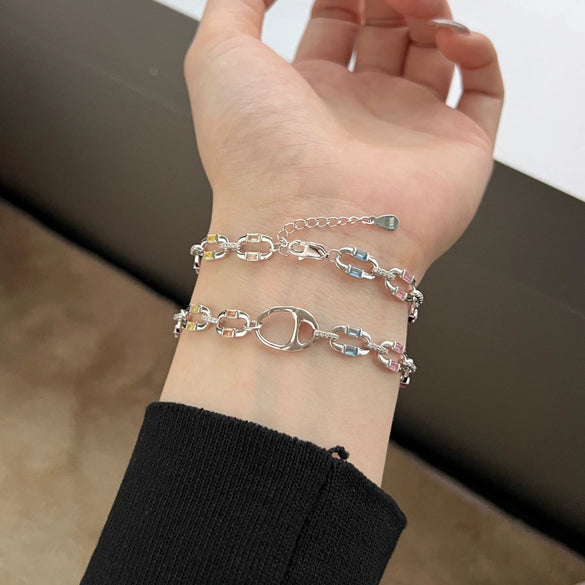 Wholesale Light Luxury 925 Sterling Silver Bracelet With Geometric Pattern Handmade Inlaid Pig Nose Design