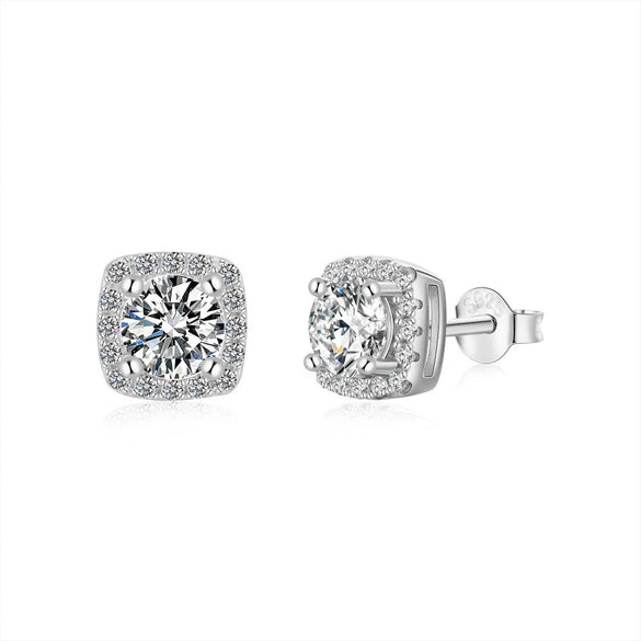 Wholesale Light Luxury Stud Earrings For Women S925 Sterling Silver Geometric Square Pearshaped Highgrade Zircon Inlaid Electroplated