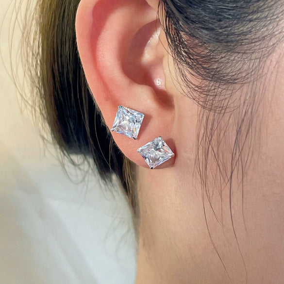 Wholesale Light Luxury Stud Earrings For Women S925 Sterling Silver Geometric Square Pearshaped Highgrade Zircon Inlaid Electroplated