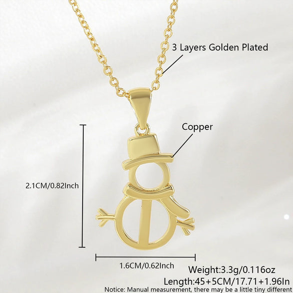 Wholesale Light Luxury Style Christmas Tree Snowman Snowflake Elk Pendant Necklace Copper Goldplated O Word Chain Unisex