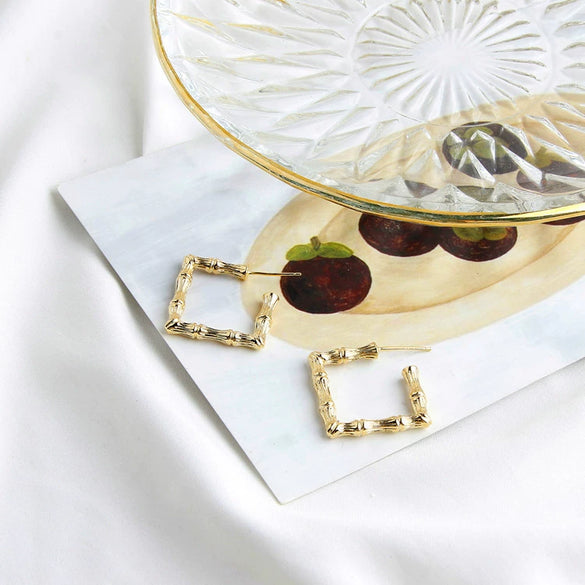 Wholesale Light Luxury Style Copper Geometric Round Water Drops Rectangular Earrings S925 Copper Plated