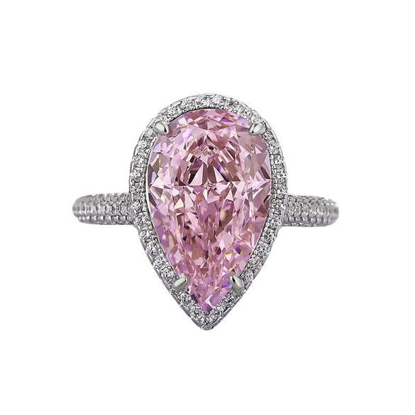 Wholesale Light Luxury Style Copper Ring Inlaid With Zircon In Drop Shape And Geometric Pattern For Ladies