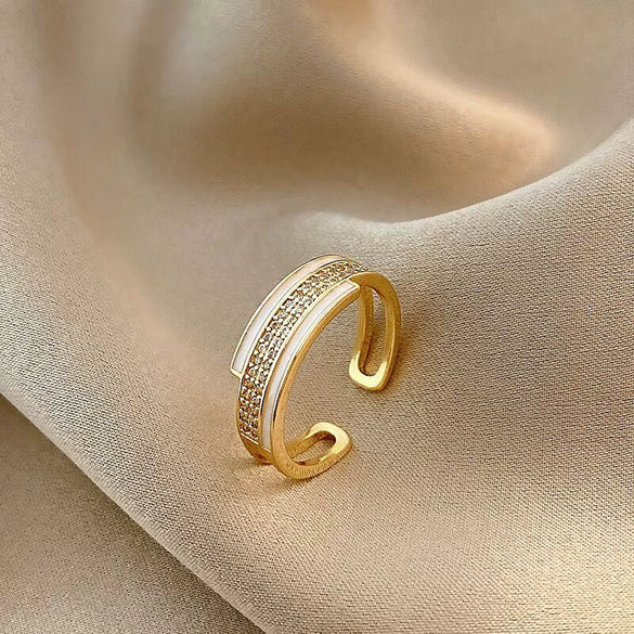 Wholesale Light Luxury Style Copper Zircon Goldplated Ring For Women