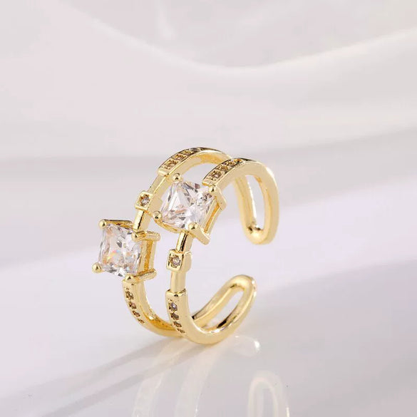 Wholesale Light Luxury Style Copper Zircon Goldplated Ring For Women