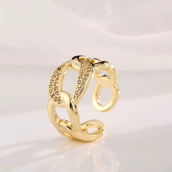 Wholesale Light Luxury Style Copper Zircon Goldplated Ring For Women
