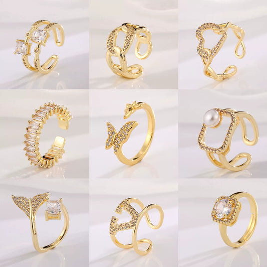 Wholesale Light Luxury Style Copper Zircon Goldplated Ring For Women