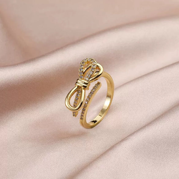 Wholesale Light Luxury Style Copper Zircon Goldplated Ring For Women