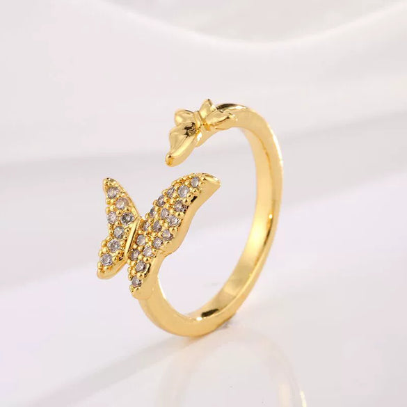 Wholesale Light Luxury Style Copper Zircon Goldplated Ring For Women