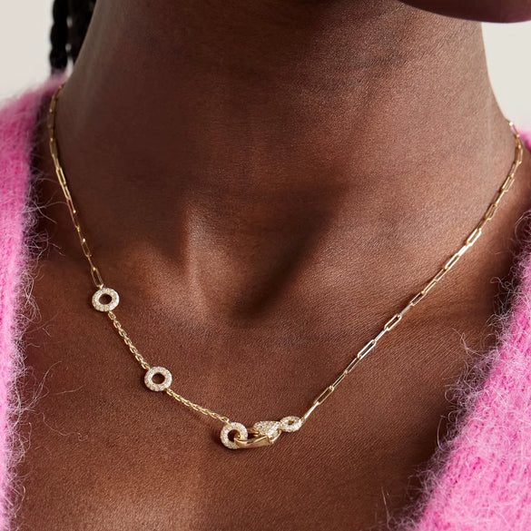 Wholesale Light Luxury Style Diamondencrusted Stackable Copper Electroplated 18K Gold Clavicle Chain Necklace Unisex Jewelry