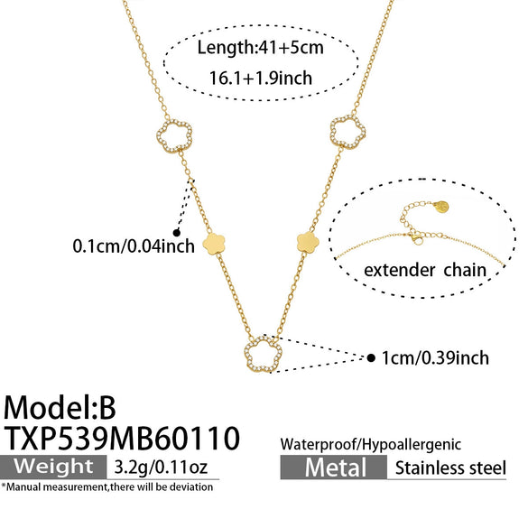 Wholesale Light Luxury Style Electroplated Stainless Steel Deer Bell Clover Multipendant Necklace Bracelet Jewelry Set For Women
