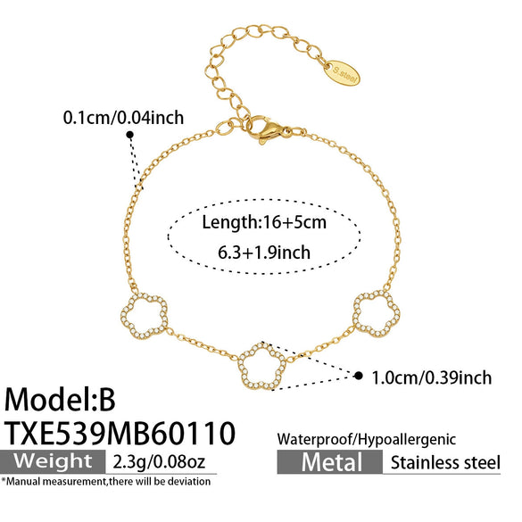 Wholesale Light Luxury Style Electroplated Stainless Steel Deer Bell Clover Multipendant Necklace Bracelet Jewelry Set For Women