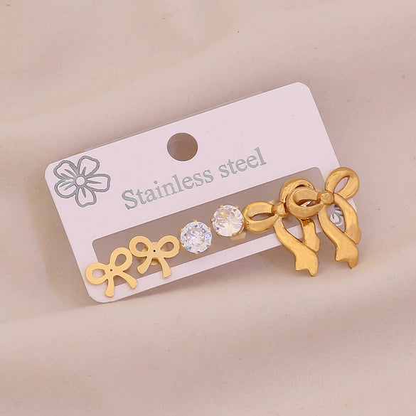 Wholesale Light Luxury Style Electroplated Stainless Steel Heart And Butterfly Flower Earrings For Women