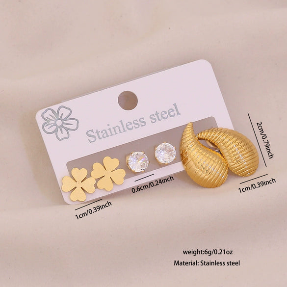Wholesale Light Luxury Style Electroplated Stainless Steel Heart And Butterfly Flower Earrings For Women