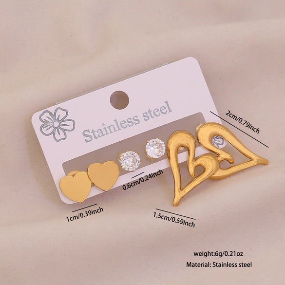 Wholesale Light Luxury Style Electroplated Stainless Steel Heart And Butterfly Flower Earrings For Women