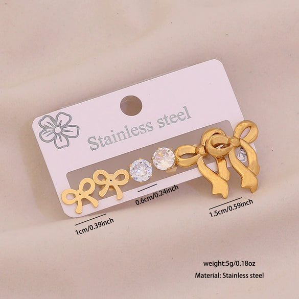 Wholesale Light Luxury Style Electroplated Stainless Steel Heart And Butterfly Flower Earrings For Women