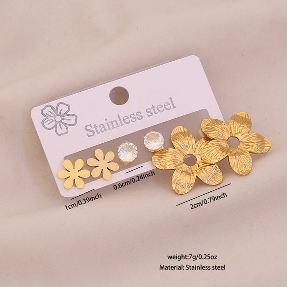 Wholesale Light Luxury Style Electroplated Stainless Steel Heart And Butterfly Flower Earrings For Women