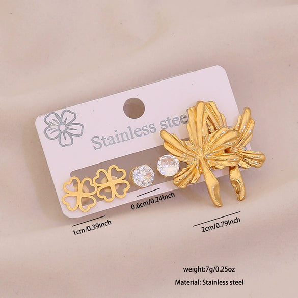 Wholesale Light Luxury Style Electroplated Stainless Steel Heart And Butterfly Flower Earrings For Women