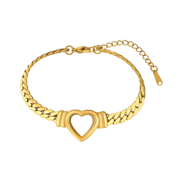 Wholesale Light Luxury Style Electroplated Stainless Steel Heart Shape Bracelet And Necklace Set For Women